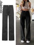 Brown Vintage Baggy Jeans Women 90s Streetwear Pockets Wide Leg Cargo Pants Low Waist Straight Denim