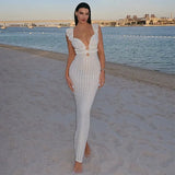 Zingj Women's Sexy V-Neck Knitted Pure Desire Dress 2024 New French Show Thin Show Back Gas- Outfit