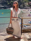Print V Neck Buttons Flying Sleeved Cropped Top Sets Women Chic High Waist Pleated A-line Skirt Suit Lady Vacation