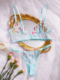 Blue Sheer Floral Lingerie Set- Outfit