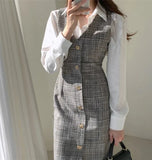Autumn Spring Women Elegant Plaid Tweed Office Ladies Sleeveless Vest