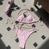 2024 Plain Color New Sexy Shell Chain Swimsuit Bikini