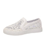 size white shoes 2021 summer breathable lace canvas shoes flat loafers sequined sneakers women