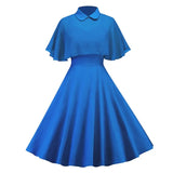 Cape Vintage Gothic Flare Dress Women 50s 60s 2pcs Turn Down Collar Elegant Party Wear Summer A Line Midi Swing