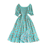 Zingj Summer New French Soft Style Sweet American Collar Bubble Short Sleeves Waist Show Thin Forked A-Shaped