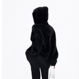 Autumn White Double Zipper Hooded Stingy Sweater Cardigan Soft Mashed Sweet Hot Girl