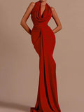 2025 New Fashion Sexy Hanging Neck To Bare Back To The Waist Thin Design Red Long Dress Women's