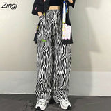 Hop Pants Women High Street Zebra-print Harajuku Unisex Teens Trousers Preppy Ins Vintage All-match Pantalones De Mujer