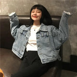 2020 Spring And Autumn New Back Open Fork Diagonal Buckle Loose Short Denim Jacket Women's College Wind Jacket Jacket-Outfit