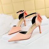 Zingj Korean Version Of Sweet Women's Shoes Fine Heel High Heel Shallow Mouth Pointed Silk Hollow Bow After A Word With