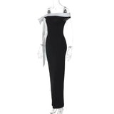 Black Ribbon Off-shoulder Maxi Dress- Outfit
