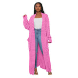 Knitted Women Long Twist Sweater Solid Cardigan with Big Pocket 2022 Autumn Winter Crochet Loose Office Lady Long