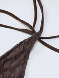 Lace Splice V Neck Lace Up Tank Top-Outfit