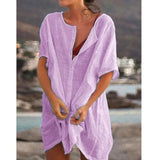Slim Fit Multi-color Mid-length Loose Solid Short Sleeve