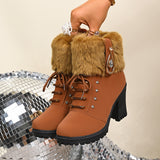 New Large Plus Velvet Warm Women's Shoes Round Head Thick Heel Short Barrel Over The Side Of The Zip