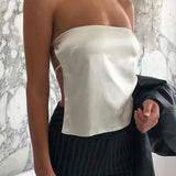 Summer Satin Strapless Tops Tank Sexy Silk Bandage Off Shoulder Sleeveless Club Women Tube Cop Top Y2k Backless
