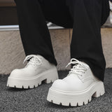 Zingj Leather Shoes Men's Autumn And Winter Business Dress Black Thick Increased Round Men's Big Head Shoes