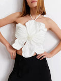 Zingj New Spring / Summer Sexy Pearl Inlaid Three-Dimensional Flower Splicing Design Sense Hang Neck To Wipe Chest Belt Jacket