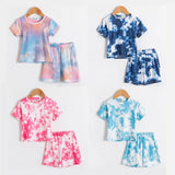 Baby Girls Tie-dye Printed Clothes Sets For 1-5Y Summer Short Sleeve Print Boy T Shirts Tops+Shorts Pants Kids Boy