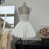 British Fashion Light Luxury Elegant Lace Side Heavy Industry Car Strip Court Strap To The Waist Solid Color Dress