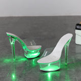 Light Up Glowing Shoes Woman Luminous Clear Sandals Women Platform Shoes Clear High Heel Transparent Stripper Wedding
