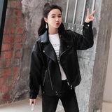 Zingj Leather Female Short Coat Loose Bf Korean Version Of Students 2024 Spring And Autumn New Haining PU Leather Jacket