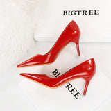 Zingj Fashion Simple Thin Heel Ultra High Heel Lacquer Leather Shallow Mouth Pointed Sexy Nightclub Show Thin Women's Single