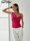 Elegant office lady silk top pink 2022 Summer satin crop top with irregular straps Fashion zipper pure tank top