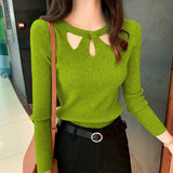 Winter Hollow Out Sexy Solid Sweater Ladies Elegant Fashion Slim Bottoming Knitting Pullover Tops Women Casual