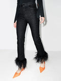 Zingj Luxury Wind Ostrich Hair Splicing Straight Pants 2024 Spring Style High Waist Foreign Style Versatile Show Thin Casual Jeans