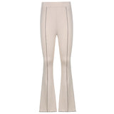 Khaki Elastic High Waist Flared Pants Capris Skinny Casual Push Up Sweatpants Women Fashion Summer Patchwork
