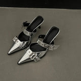 Zingj Niche 2023 Pointed Belt Buckle Fine Heel Sandals Female Back Empty High Heel Head Sandals Female Summer Wear-Outfit