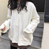 Women Solid Simple Basic Sweater Kawaii Preppy Style Casual Long Sleeve V-neck Loose Plus Size 2XL All-match Autumn