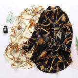 chained casual oversize Women Blouses Spring chiffon Blouse 3/4 sleeve Loose Casual Tops Shirts Blusas