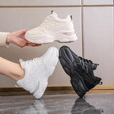 Heightening Women's Single Shoes 2025 Spring New Breathable Old Shoes Thick Sole Mesh Small Sports Casual