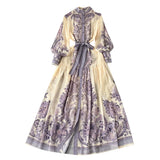 Zingj And Autumn Court Style Retro High-End Printed Chiffon Dress A Woman With A Thin Waist And A Single-Breasted Socialite