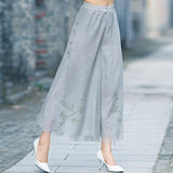 New Style Of Summer Dress, National Chiffon Printed Wide-Leg Trousers, Retro Literature And Art Skirt, Loose Waist Leisure