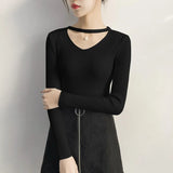 V Neck Sweaters Women 2021 Autumn Winter Long Sleeve Sexy Slim Tops Solid Streetwear Knitted Korean Pullover