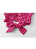 Plaid Shirt Kawaii Peter Pan Collar Preppy Style Women's Blouses Sweet Short Sleeve Bow Tops 2023 Summer Fashion