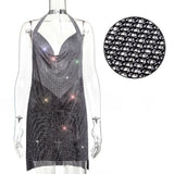 Backless y2k Metal Rhinestone Summer Dress women bodycon Night Club party mini ladies dresses vintage woman dress
