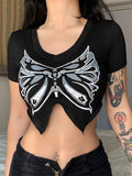 Top Women T Shirt Graphic T Shirts 2022 Skinny Brown Short Sleeve Tees Summer Clothes Streetwear V Neck Black Crop