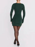 Long Sleeve Draped Bodycon Mini Dress- Outfit