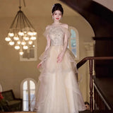 Chinese Fishtail Evening Dress 2025 New Light Luxury Niche Morning Robe Toasting Bridal Purple Banquet Dress Dress