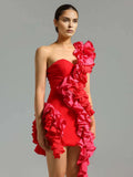 New Sexy Shoulder Bag Hip Dress High-End Temperament Hit The Color Lotus Leaf Dress Skirt Skirt Skirt Dress