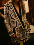 Zingj Small Suit 2024 New Fashion V-Neck Nail Bead Print Long Sleeve High-End Sense Suit Jacket