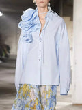 Zingj 2024, The New French Fashion Design Feeling Splicing Pleated Three-Dimensional Flowers Versatile Shirt Jacket