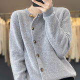 Zingj Collar Sweater Female 2024 Autumn Loose Simple Joker Bamboo Buckle Temperament Cardigan Long Sleeve Solid Color Sweater Female-Outfit