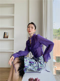 Purple Floral High Waisted Wrap Skirt Tassel Korean Fashion Knee Length Bodycon Ladies Fringe Skirt For Women