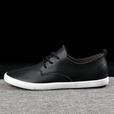 Fashion Brand Men Casual Shoes Genuine Leather Men Shoes Lace-up Breathable Soft White Sneakers Casual Flats Men