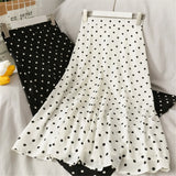 Casual Chiffon Print Dot-print Skirt Female High Waist Midi A-line Skirt Womens Black White Red Long Skirts